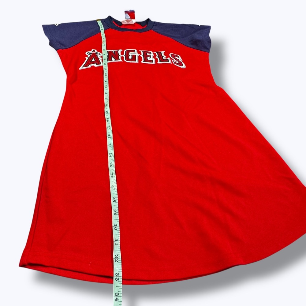 Majestic Angels Baseball Jersey Dress Red Navy Anaheim Los Angeles MLB Size M - Picture 8 of 10